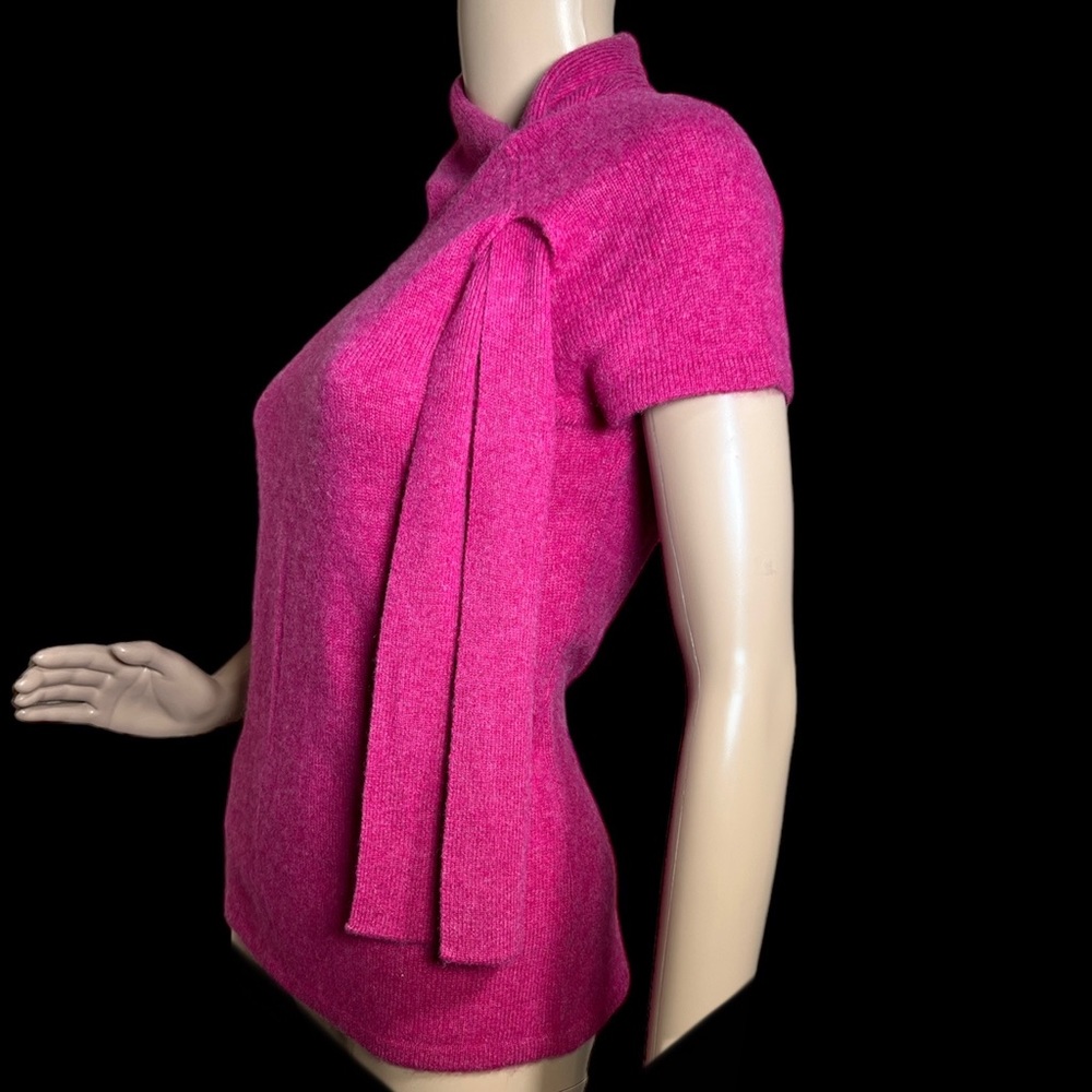 CYNTHIA ROWLEY - Cashmere Fuchsia Pink Sweater w/ Wrap Collar Accent - Size M